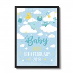 FRAMED Birth Details Print PERSONALISED Baby Boy Gift Wall Art