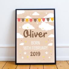 NEW BABY Gift Birth Details Print Framed Baby Girl Baby Boy Gift