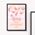 FRAMED Birth Details Print PERSONALISED Baby Girl Gift Pink Art 
