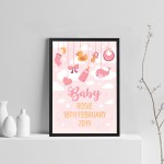 FRAMED Birth Details Print PERSONALISED Baby Girl Gift Pink Art 