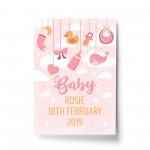 Birth Details Print PERSONALISED Baby Girl Gift Pink Nursery Art