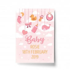 Birth Details Print PERSONALISED Baby Girl Gift Pink Nursery Art