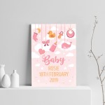 Birth Details Print PERSONALISED Baby Girl Gift Pink Nursery Art