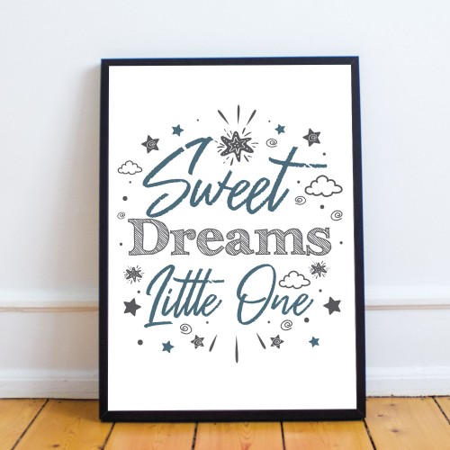 Blue And Grey Nursery Print Sweet Dreams Prints Girl Boy Decor