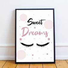 FRAMED Bedroom Print Sweet Dreams Print Pink Bedroom Wall Art