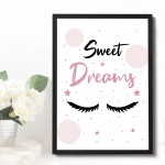 FRAMED Bedroom Print Sweet Dreams Print Pink Bedroom Wall Art