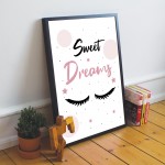 FRAMED Bedroom Print Sweet Dreams Print Pink Bedroom Wall Art