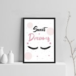 FRAMED Bedroom Print Sweet Dreams Print Pink Bedroom Wall Art