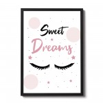 FRAMED Bedroom Print Sweet Dreams Print Pink Bedroom Wall Art