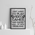 Funny Gaming Sign Gamer Gift For Men Boys Bedroom Wall Art 