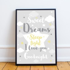 Sweet Dreams Nursery Prints Framed Nursery Print Girl Decor Gift
