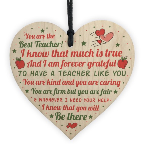Teacher Gift Leaving Present Hanging Wooden Heart Nursery Gifts