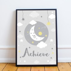 Framed Grey Nursery Art Print Picture For Baby Boy Girl Bedroom 