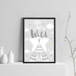 Grey Nursery Framed Print Wall Art Baby Girl Boy Bedroom Nursery