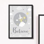 Nursery Believe Quote Print Framed Baby Boy Nursery Decor Gift
