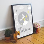 Nursery Believe Quote Print Framed Baby Boy Nursery Decor Gift