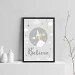 Nursery Believe Quote Print Framed Baby Boy Nursery Decor Gift