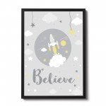 Nursery Believe Quote Print Framed Baby Boy Nursery Decor Gift