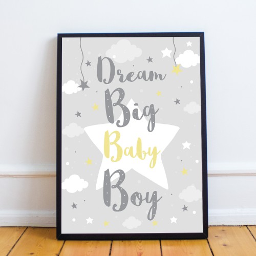 Framed Nursery Print For Boys Bedroom Grey Nursery Decor Boy