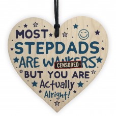Funny Rude Step Dad Gifts Novelty Wooden Heart Sign Fathers Day