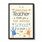 FRAMED Teacher Gift Thank You Poem Gift For Nursery Teacher 