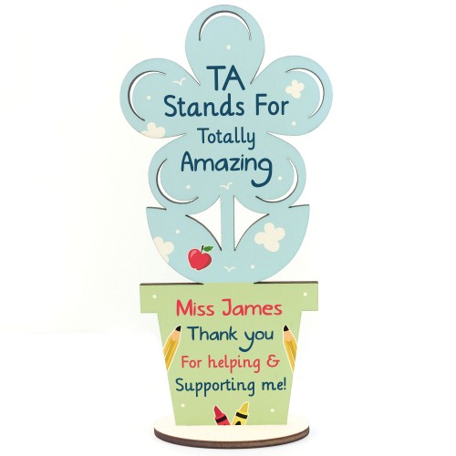 Personalised Teaching Assistant Gift Wood Flower School Nursery