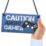 Blue Gaming Sign Hanging Door Plaque Gamer Gift Boys Bedroom 