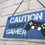 Blue Gaming Sign Hanging Door Plaque Gamer Gift Boys Bedroom 