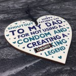 Funny Fathers Day Gift Wooden Heart Funny Card For Dad