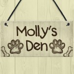 Personalised Rustic Dog Sign Pet Sign Dogs Den Hanging Paw Print