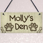 Personalised Rustic Dog Sign Pet Sign Dogs Den Hanging Paw Print