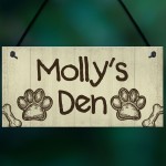 Personalised Rustic Dog Sign Pet Sign Dogs Den Hanging Paw Print