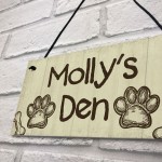 Personalised Rustic Dog Sign Pet Sign Dogs Den Hanging Paw Print