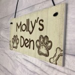 Personalised Rustic Dog Sign Pet Sign Dogs Den Hanging Paw Print