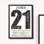 21st Birthday Gift Daughter Son Personalised Word Art Print