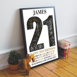 21st Birthday Gift Daughter Son Personalised Word Art Print