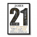 21st Birthday Gift Daughter Son Personalised Word Art Print