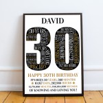 30th Birthday Gift Personalised Word Art Print 30th Accessories