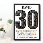 30th Birthday Gift Personalised Word Art Print 30th Accessories