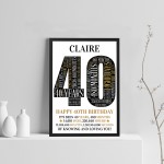 40th Birthday Gift Personalised Word Art Print 40th Birthday Gif