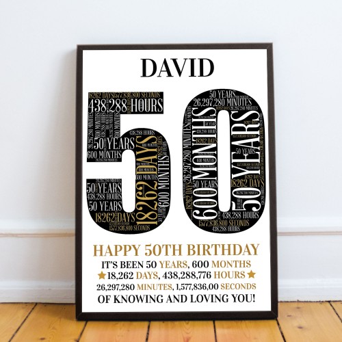 50th Birthday Gift Personalised Word Art Print 50th Birthday Gif