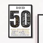 50th Birthday Gift Personalised Word Art Print 50th Birthday Gif