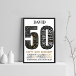 50th Birthday Gift Personalised Word Art Print 50th Birthday Gif