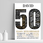 Personalised 50th Birthday Gift 50th Word Art Print 50th Gifts