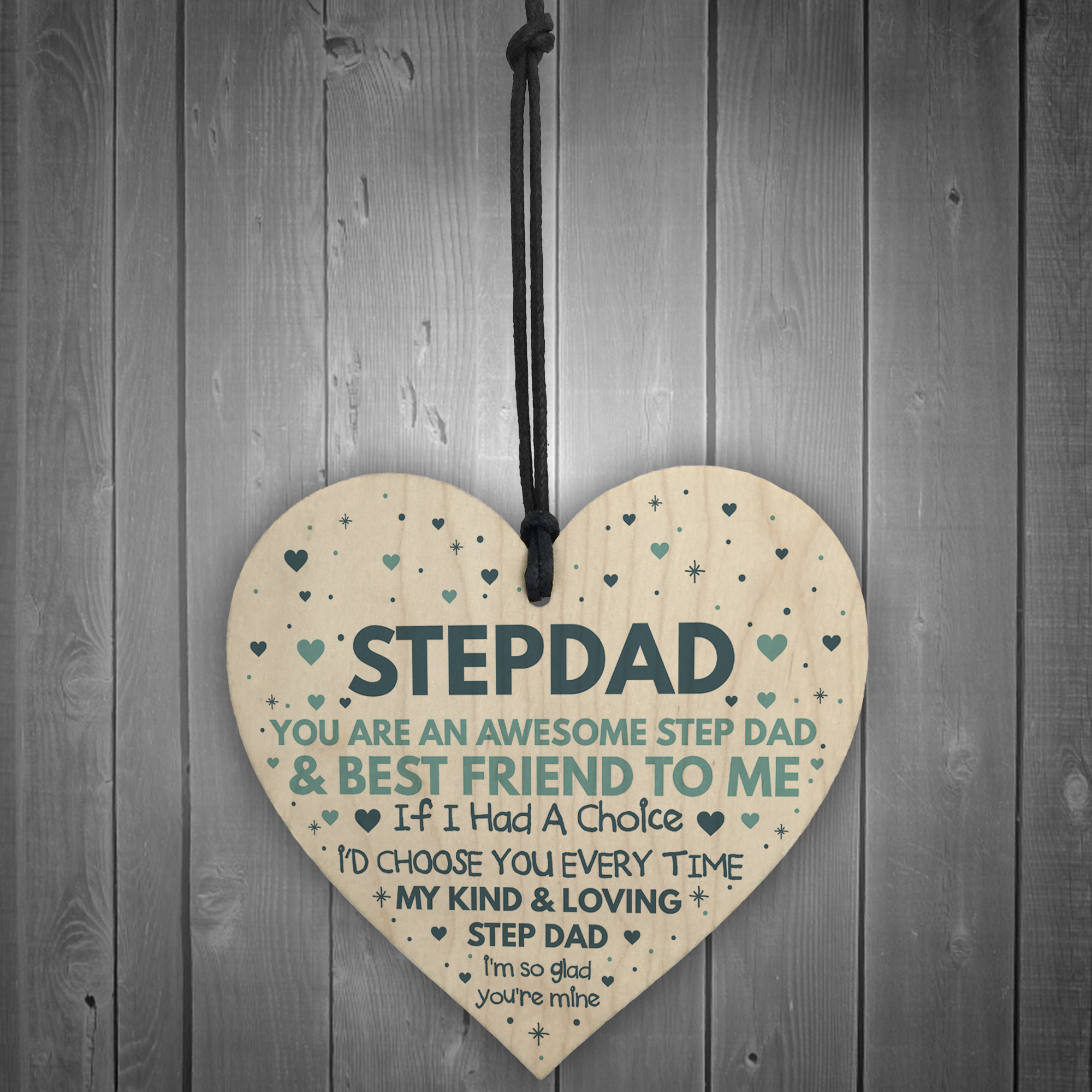 Step Dad Fathers Day Gifts for Best Step Dad Wooden Heart Gift