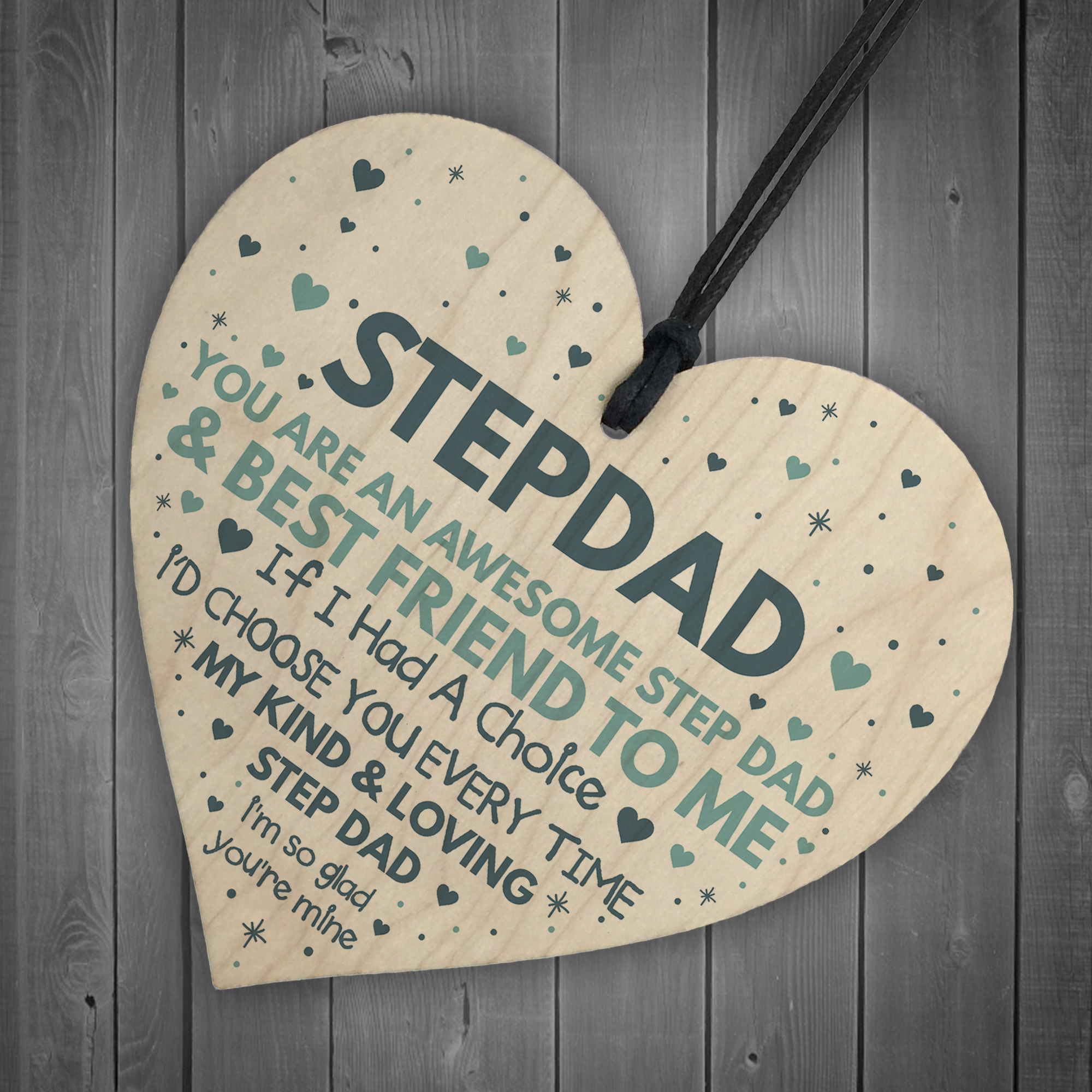 Step Dad Fathers Day Gifts for Best Step Dad Wooden Heart Gift