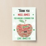 Personalised Teacher Gift Thank You Leaving School Nursery Print