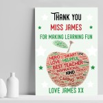 Personalised Teacher Gift Thank You Leaving School Nursery Print