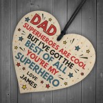 Personalised Superhero DAD Daddy Fathers Day Gifts Wood Heart