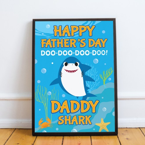 Baby Cartoon Shark Framed Print Cute Fathers Day Gift For Dad